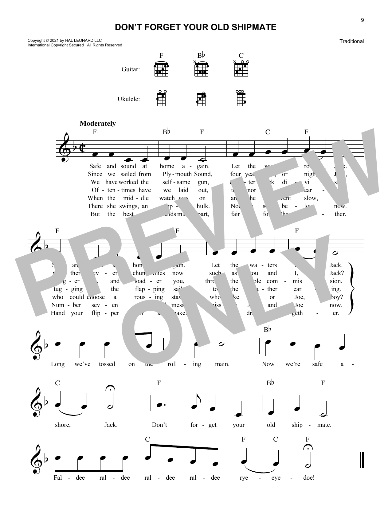 Traditional Don't Forget Your Old Shipmate Sheet Music Notes & Chords for Lead Sheet / Fake Book - Download or Print PDF