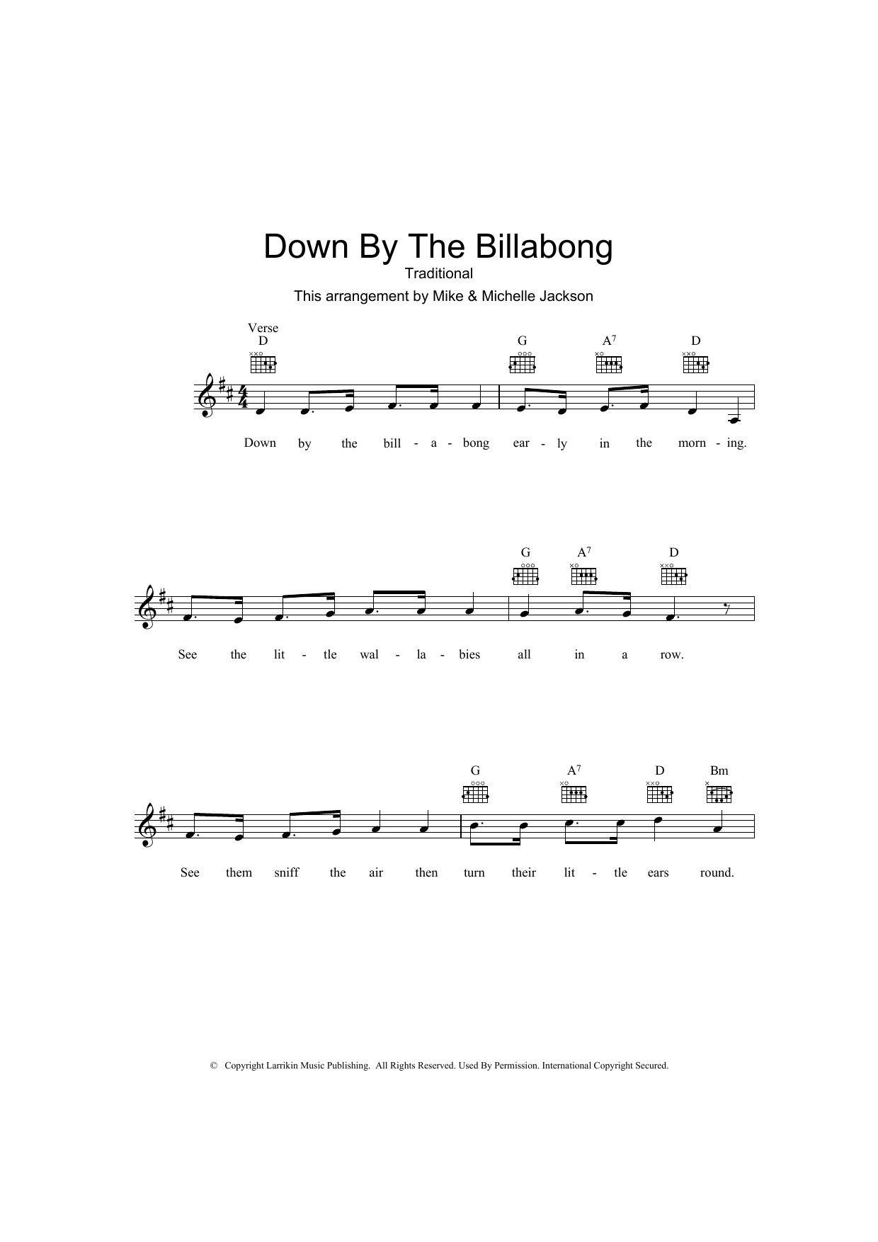 Traditional Down By The Billabong Sheet Music Notes & Chords for Melody Line, Lyrics & Chords - Download or Print PDF