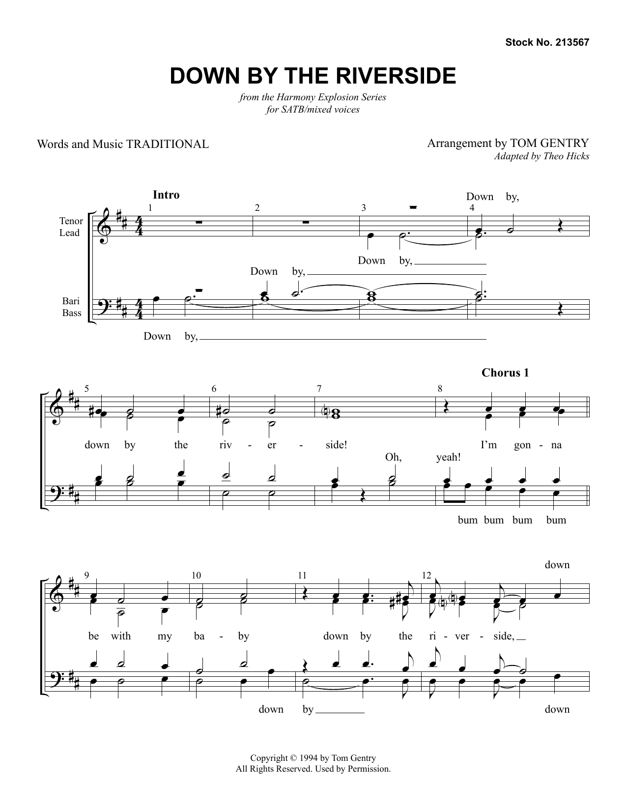 Traditional Down By The Riverside (arr. Tom Gentry) Sheet Music Notes & Chords for TTBB Choir - Download or Print PDF