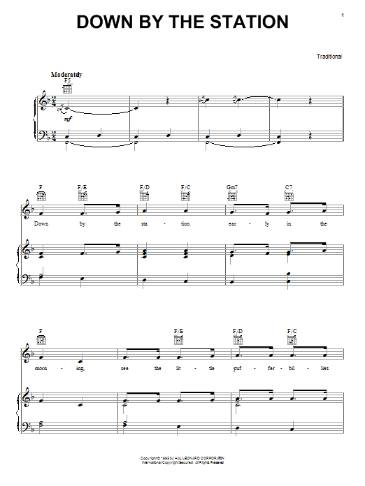 Traditional Down By The Station Sheet Music Notes & Chords for Melody Line, Lyrics & Chords - Download or Print PDF