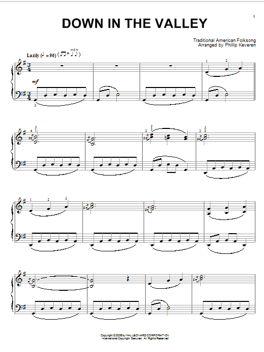 Traditional Down In The Valley Sheet Music Notes & Chords for Piano - Download or Print PDF