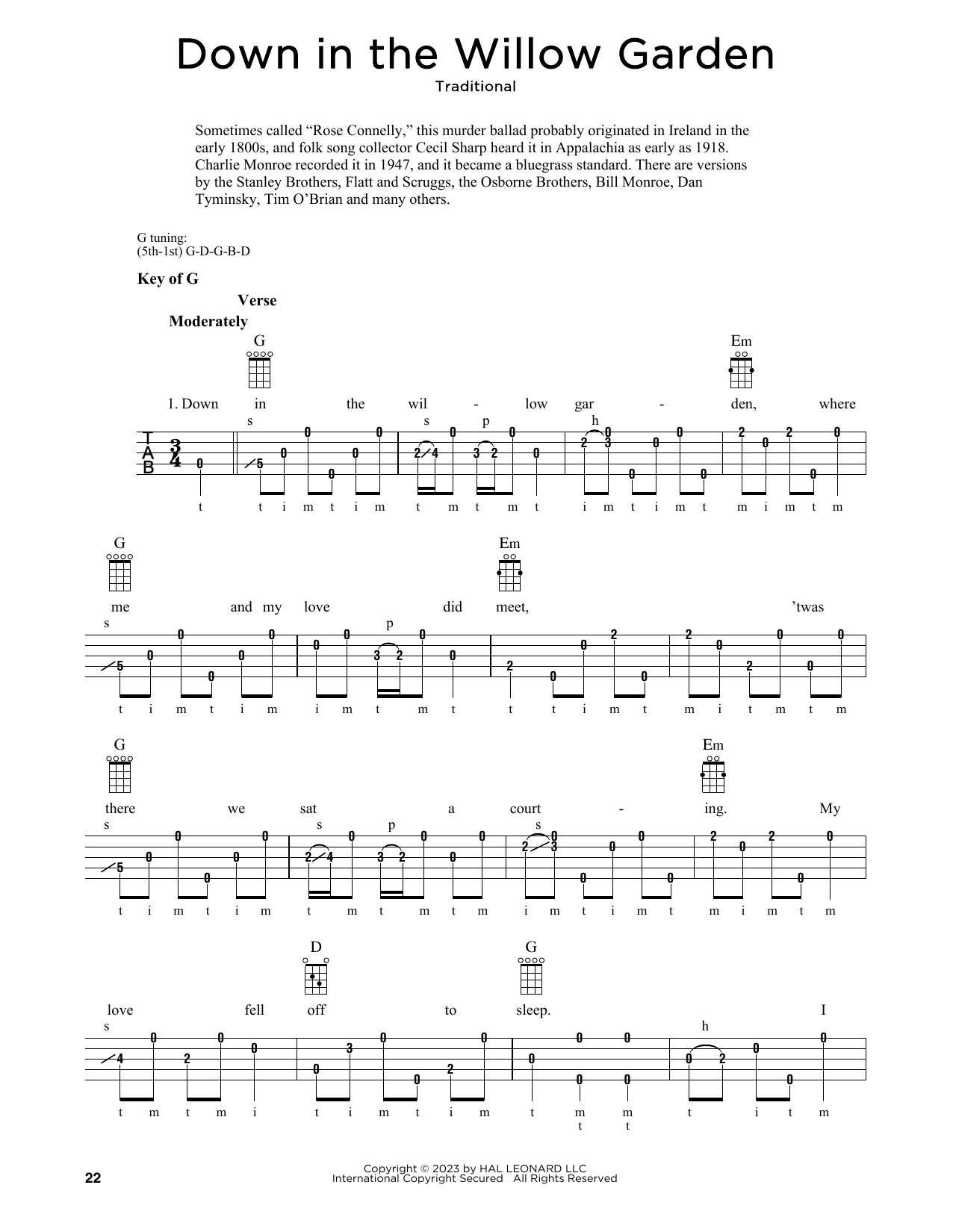 Traditional Down In The Willow Garden (arr. Fred Sokolow) Sheet Music Notes & Chords for Banjo Tab - Download or Print PDF