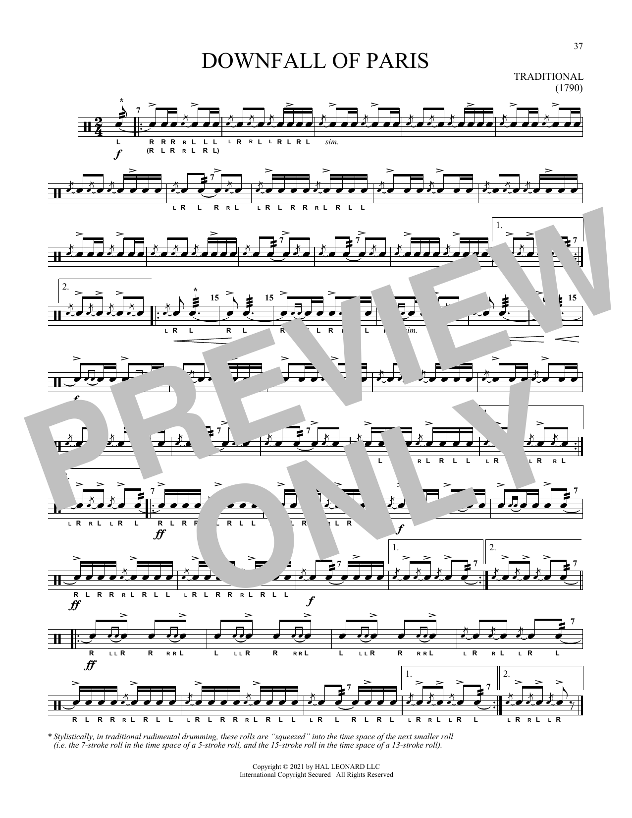 Traditional Downfall Of Paris Sheet Music Notes & Chords for Snare Drum Solo - Download or Print PDF
