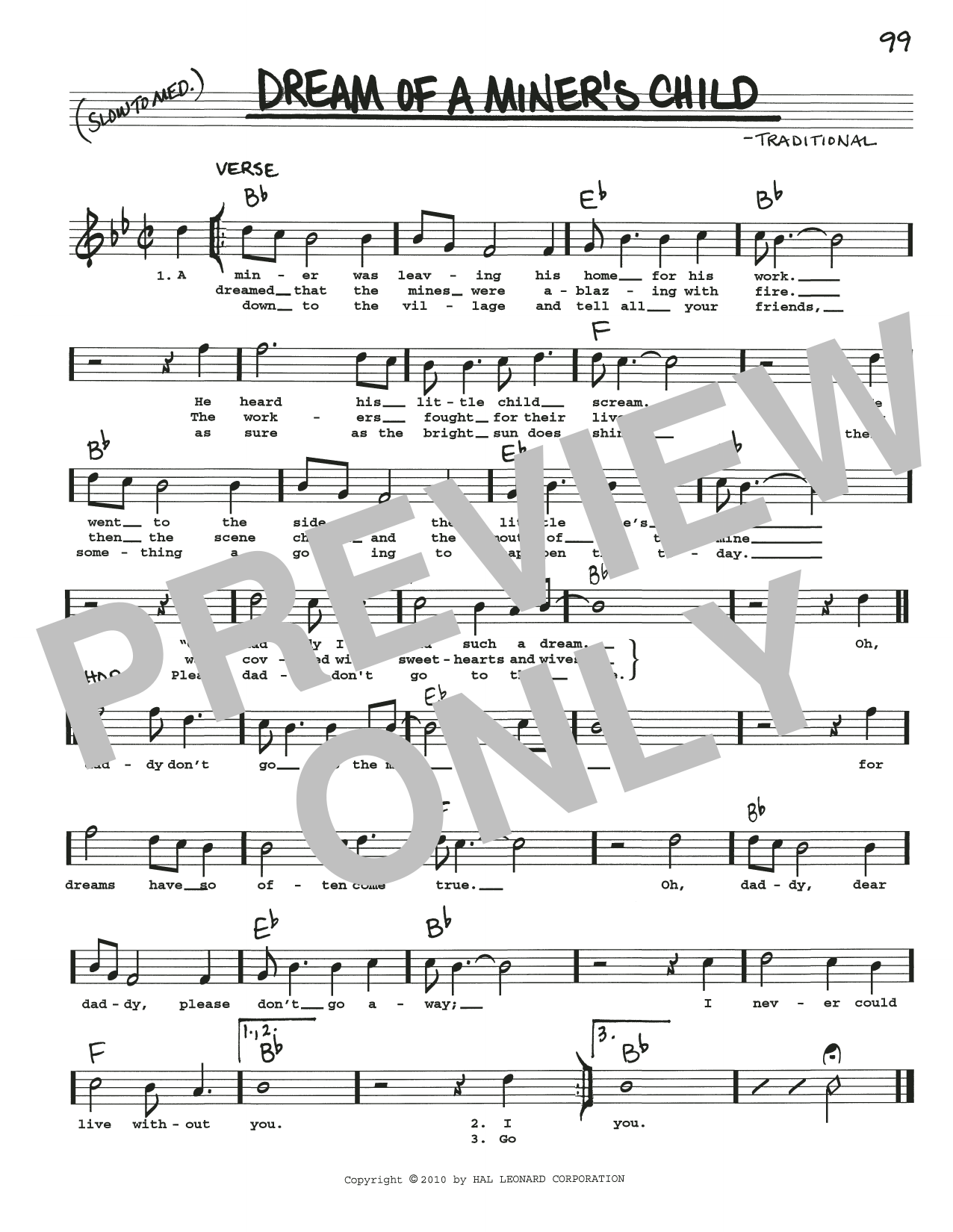 Traditional Dream Of A Miner's Child Sheet Music Notes & Chords for Real Book – Melody, Lyrics & Chords - Download or Print PDF