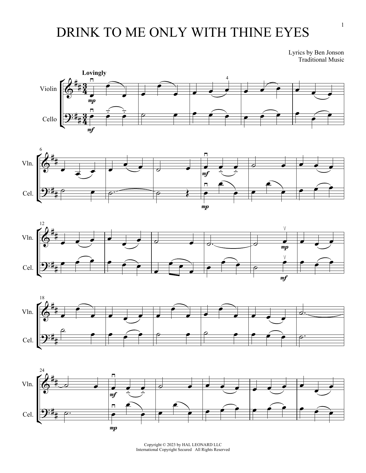 Traditional Drink To Me Only With Thine Eyes (arr. Michelle Hynson) Sheet Music Notes & Chords for Instrumental Duet - Download or Print PDF