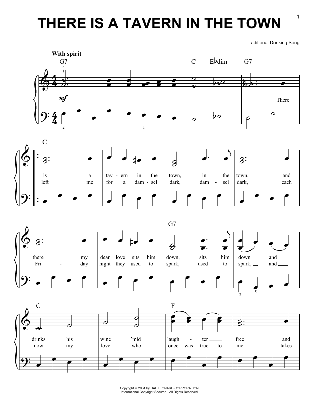 Traditional Drinking Song There Is A Tavern In The Town Sheet Music Notes & Chords for Piano, Vocal & Guitar (Right-Hand Melody) - Download or Print PDF