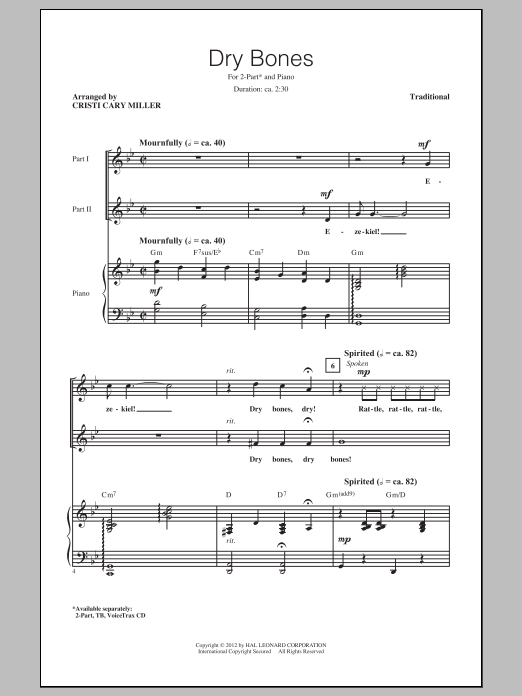 Traditional Dry Bones (arr. Cristi Cary Miller) Sheet Music Notes & Chords for 2-Part Choir - Download or Print PDF