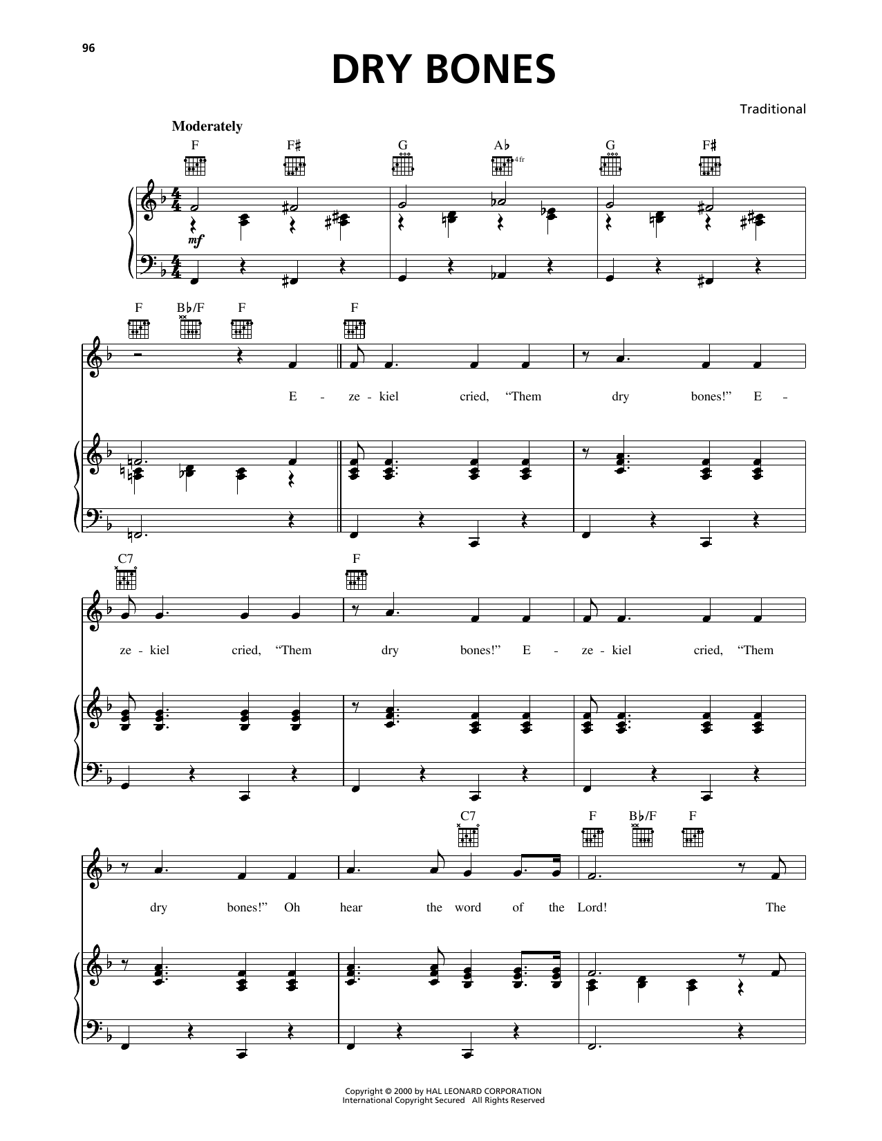 Traditional Dry Bones Sheet Music Notes & Chords for Piano, Vocal & Guitar Chords (Right-Hand Melody) - Download or Print PDF Traditional Dry Bones Sheet Music Notes & Chords for Piano, Vocal & Guitar Chords (Right-Hand Melody) - Download or Print PDF