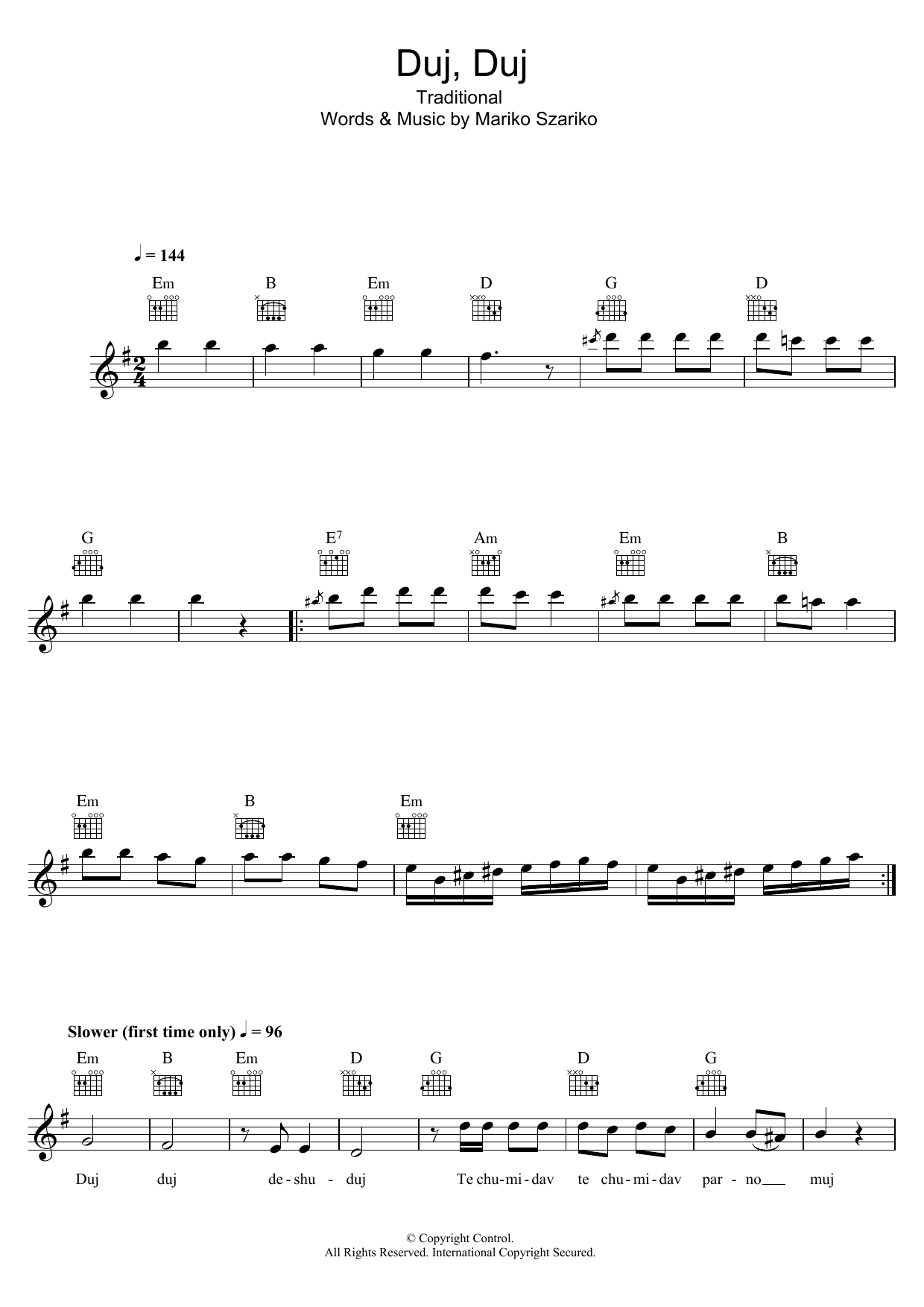 Traditional Duj, Duj (Szariko Mariko) Sheet Music Notes & Chords for Melody Line, Lyrics & Chords - Download or Print PDF