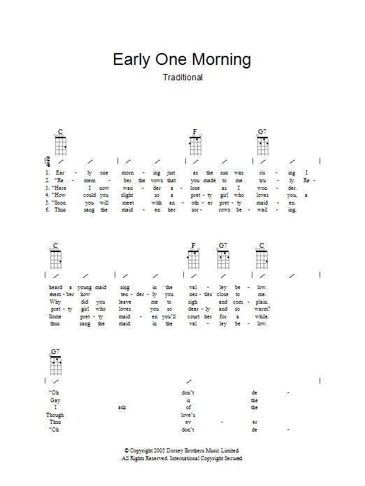 Traditional Early One Morning Sheet Music Notes & Chords for Piano & Vocal - Download or Print PDF