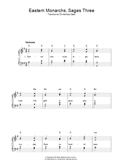 Christmas Carol Eastern Monarchs, Sages Three Sheet Music Notes & Chords for Piano & Vocal - Download or Print PDF