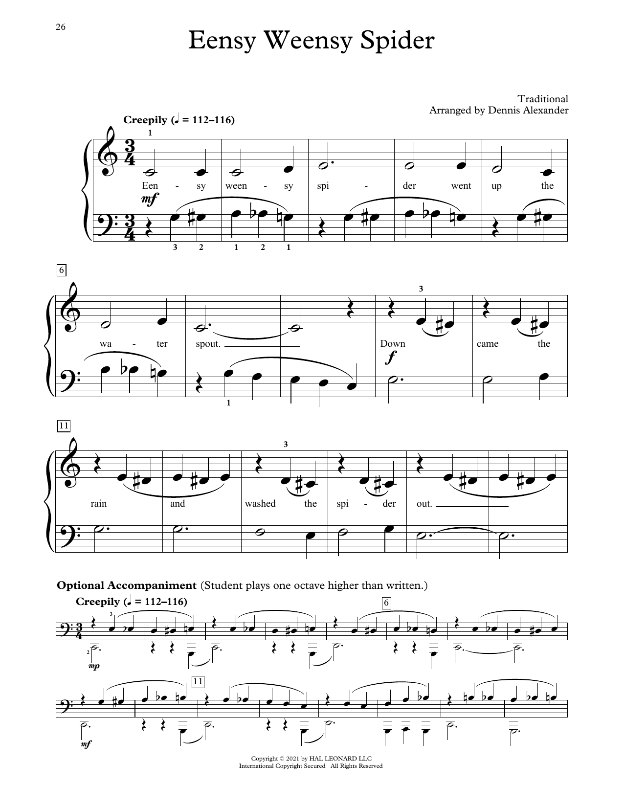 Traditional Eensy Weensy Spider (arr. Dennis Alexander) Sheet Music Notes & Chords for Educational Piano - Download or Print PDF