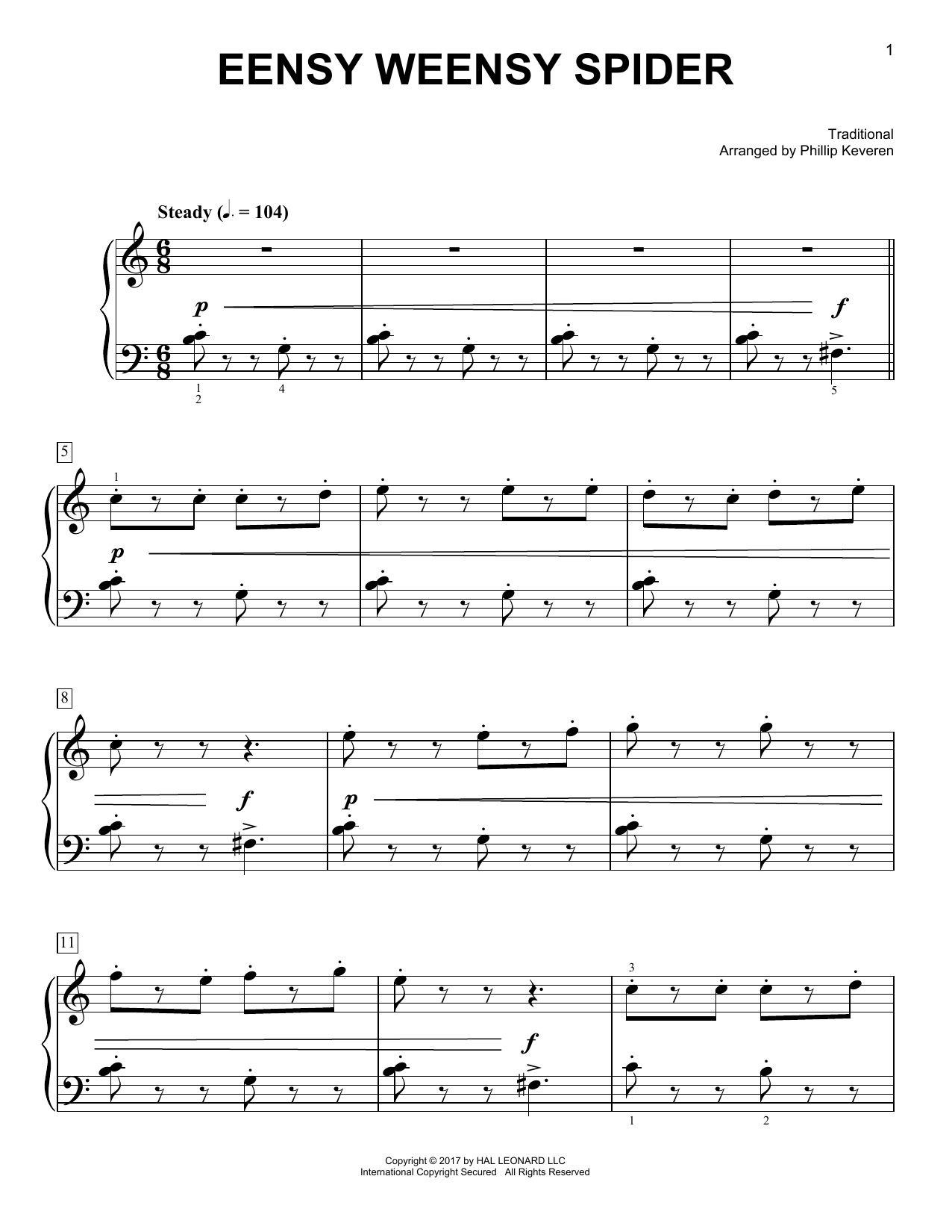 Traditional Eensy Weensy Spider [Classical version] (arr. Phillip Keveren) Sheet Music Notes & Chords for Easy Piano - Download or Print PDF