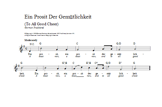 Traditional Ein Prosit Der Gemütlichkeit Sheet Music Notes & Chords for Melody Line & Chords - Download or Print PDF