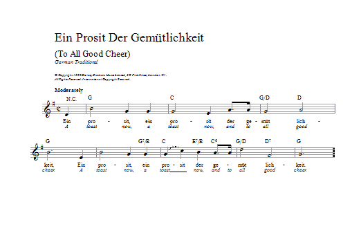 Traditional Ein Prosit Der Gemütlichkeit sheet music notes and chords. Download Printable PDF.
