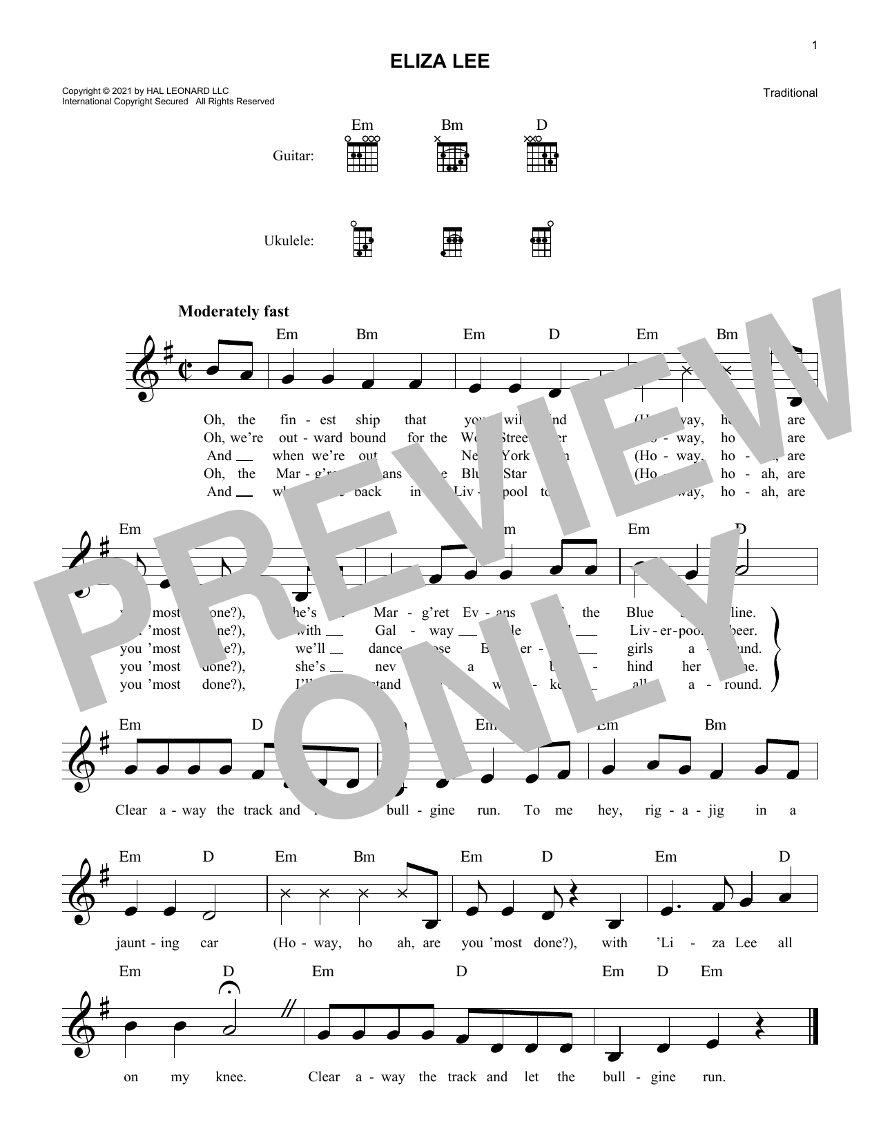 Traditional Eliza Lee Sheet Music Notes & Chords for Lead Sheet / Fake Book - Download or Print PDF