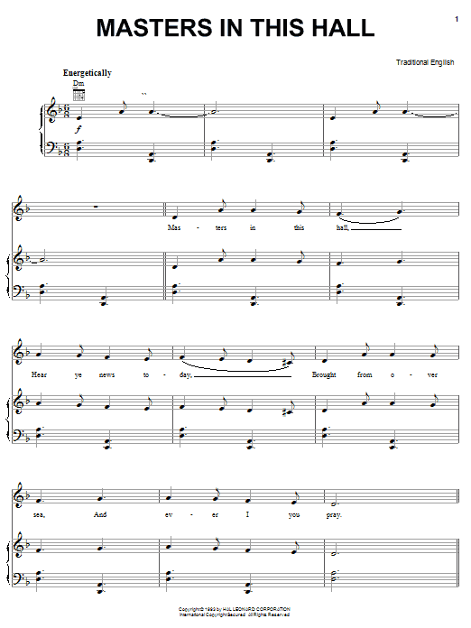 Traditional English Ballad Masters In This Hall Sheet Music Notes & Chords for Piano, Vocal & Guitar (Right-Hand Melody) - Download or Print PDF