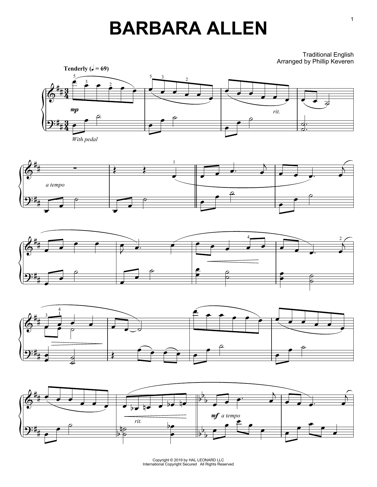 Traditional English Barbara Allen (arr. Phillip Keveren) Sheet Music Notes & Chords for Piano Solo - Download or Print PDF