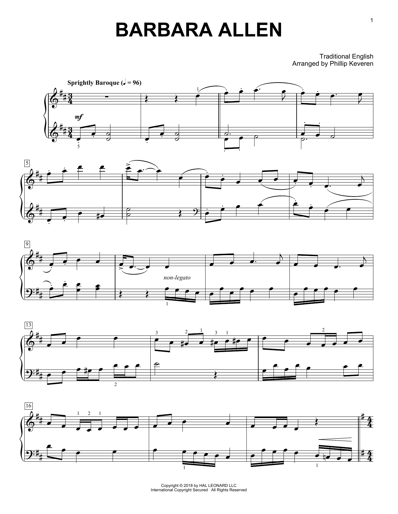 Traditional English Barbara Allen [Classical version] (arr. Phillip Keveren) Sheet Music Notes & Chords for Piano - Download or Print PDF