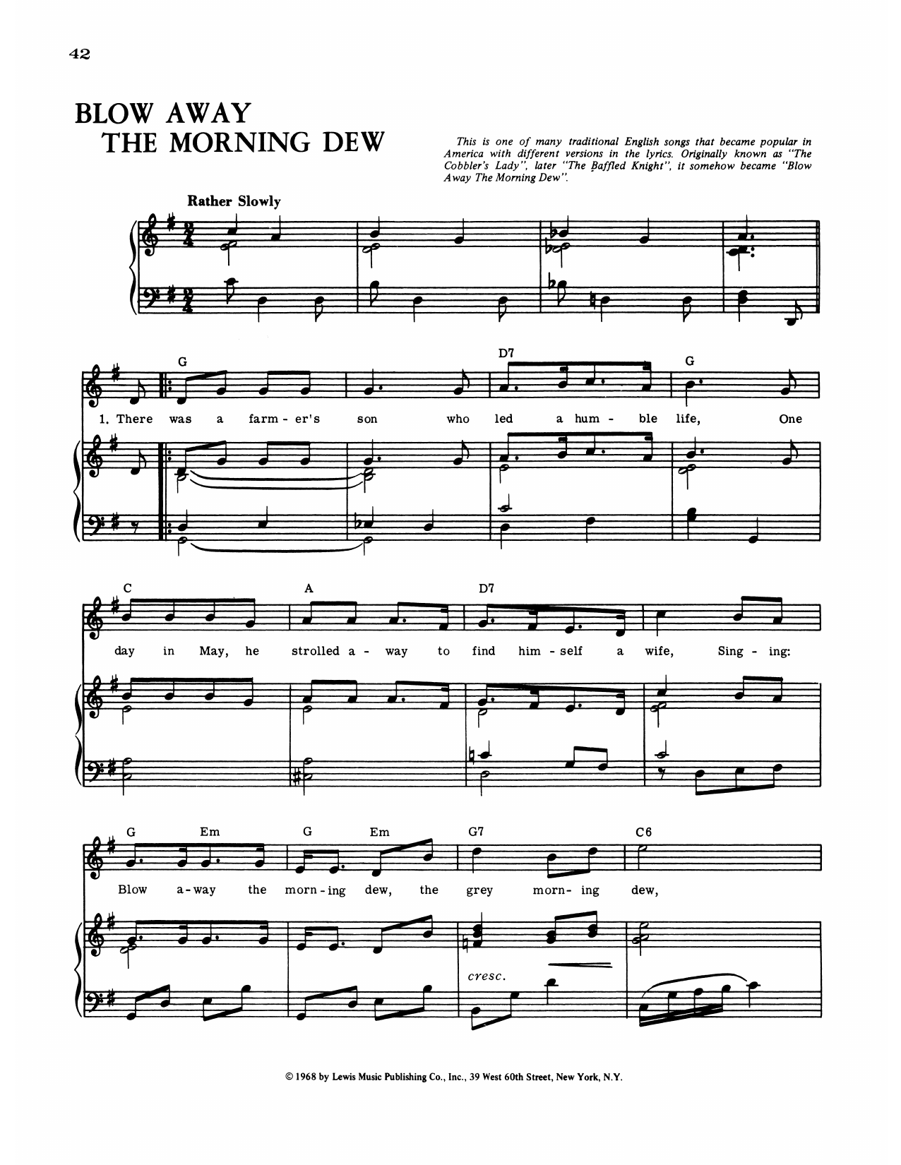 Traditional English Blow Away The Morning Dew Sheet Music Notes & Chords for Piano, Vocal & Guitar Chords (Right-Hand Melody) - Download or Print PDF