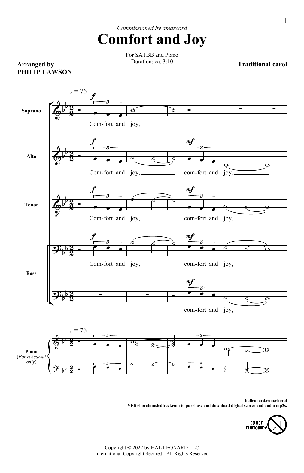 Traditional English Carol Comfort And Joy (arr. Philip Lawson) Sheet Music Notes & Chords for SATBB Choir - Download or Print PDF