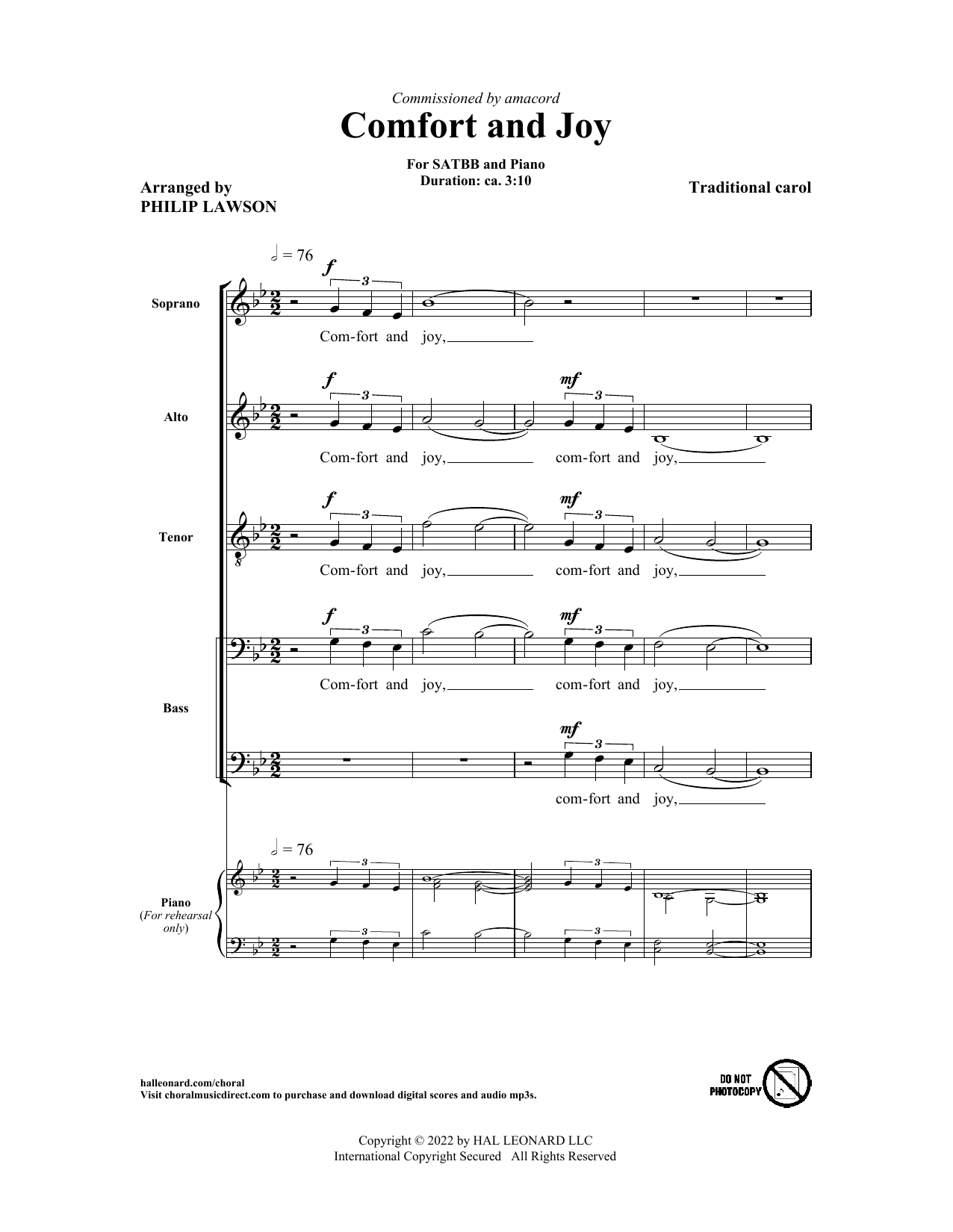 Traditional English Carol Comfort And Joy (arr. Philip Lawson) Sheet Music Notes & Chords for SATBB Choir - Download or Print PDF