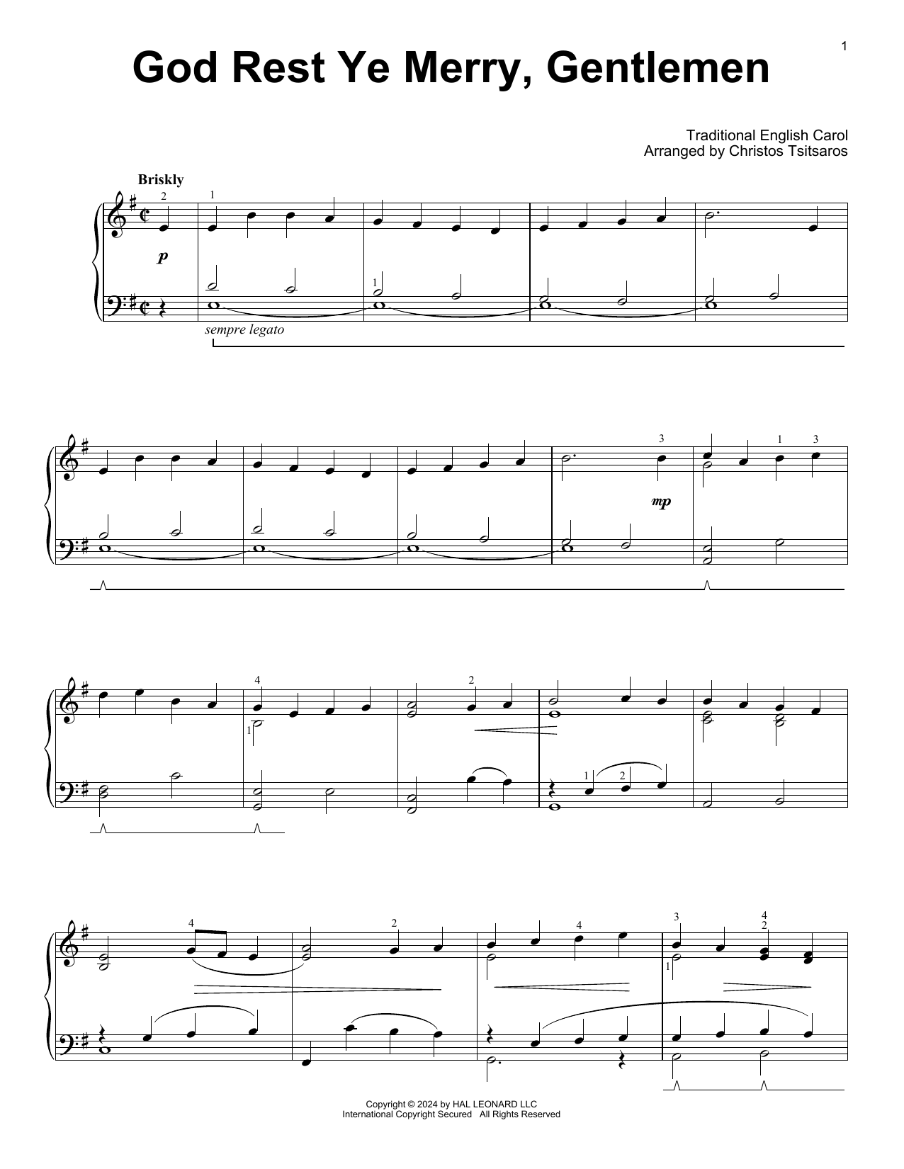 Traditional English Carol God Rest Ye Merry, Gentlemen (arr. Christos Tsitsaros) Sheet Music Notes & Chords for Easy Piano Solo - Download or Print PDF