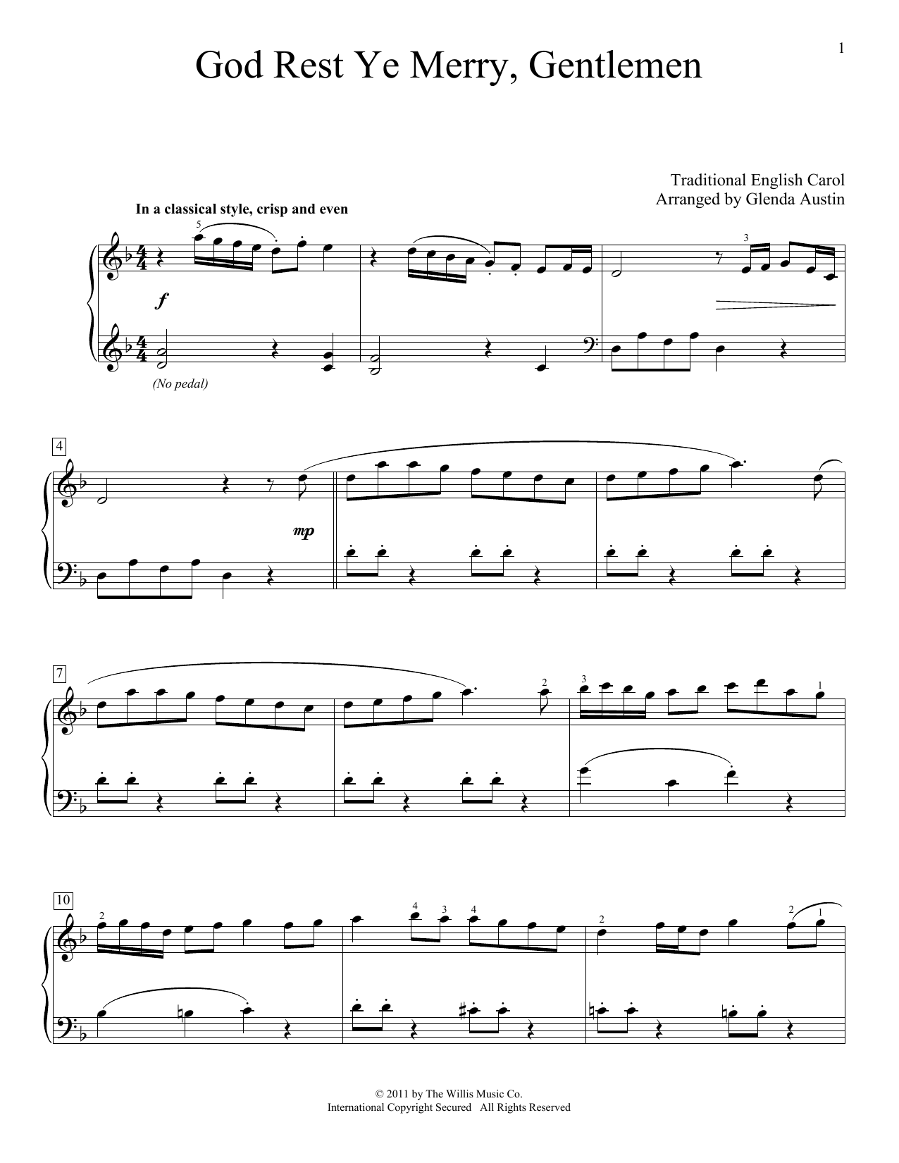 Traditional English Carol God Rest Ye Merry, Gentlemen (arr. Glenda Austin) Sheet Music Notes & Chords for Piano Solo - Download or Print PDF