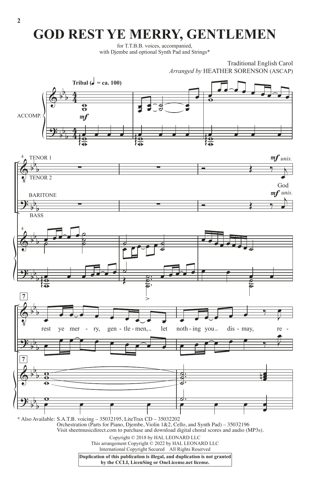 Traditional English Carol God Rest Ye Merry, Gentlemen (arr. Heather Sorenson) Sheet Music Notes & Chords for TTBB Choir - Download or Print PDF