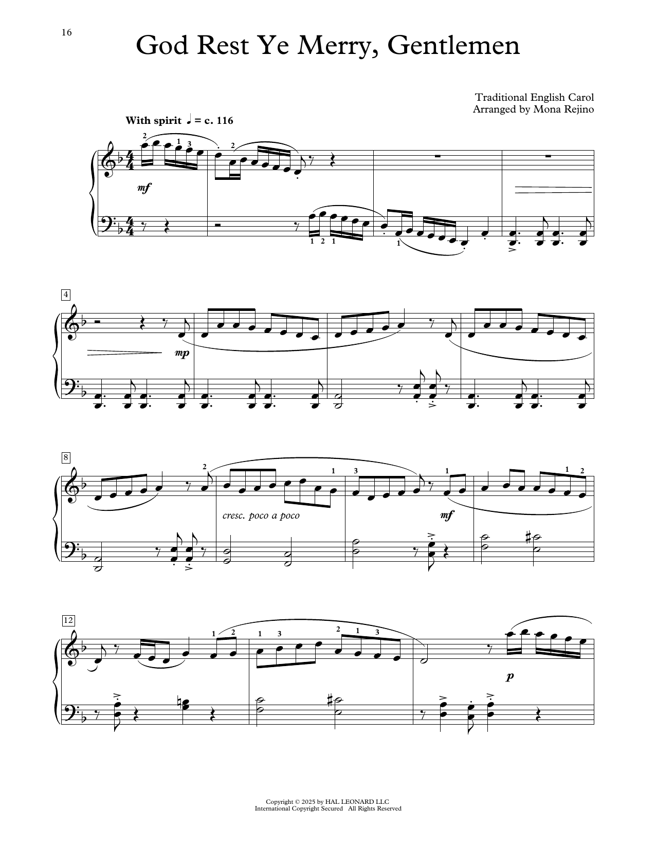Traditional English Carol God Rest Ye Merry, Gentlemen (arr. Mona Rejino) Sheet Music Notes & Chords for Educational Piano - Download or Print PDF