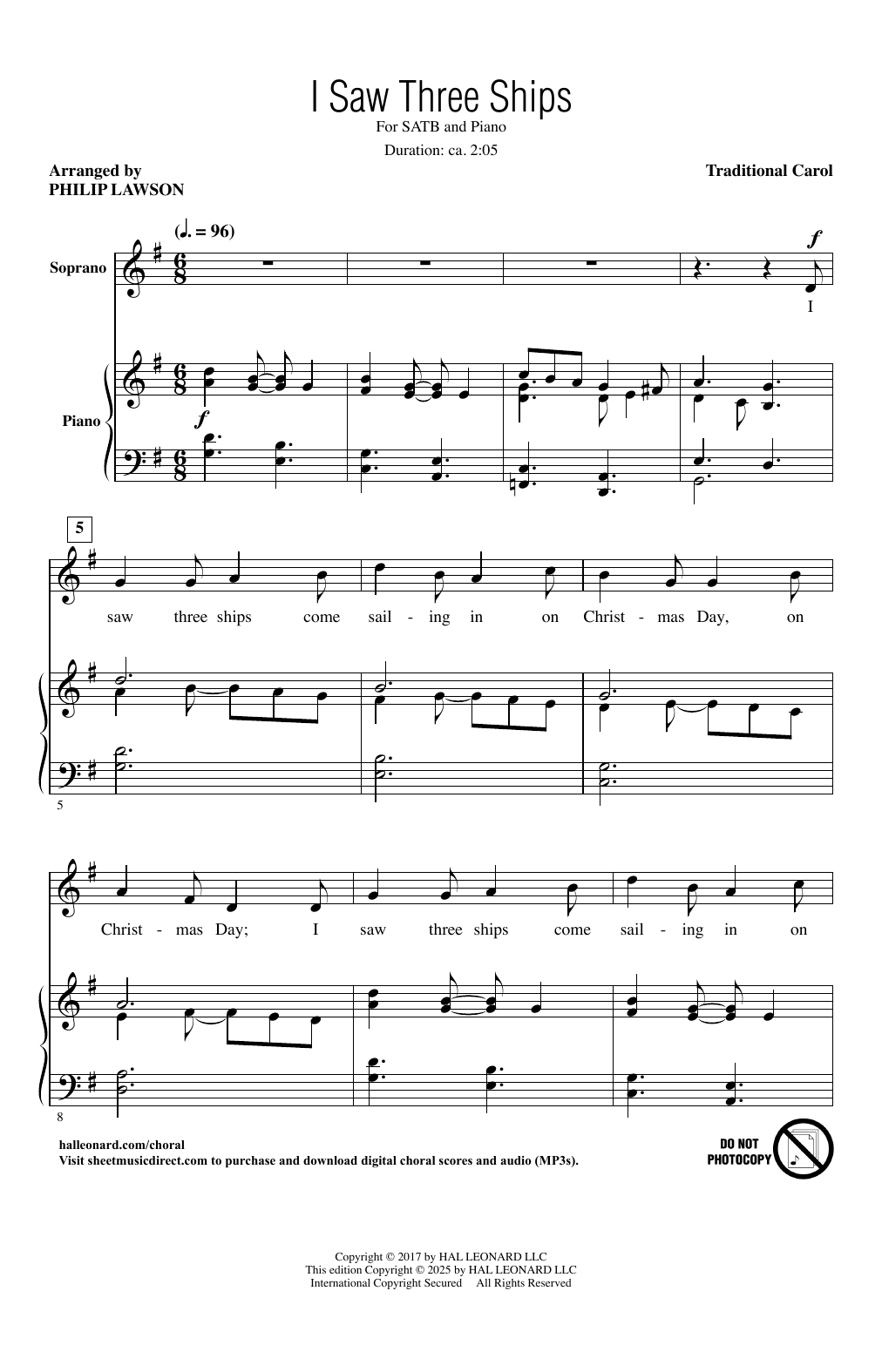 Traditional English Carol I Saw Three Ships (arr. Philip Lawson) Sheet Music Notes & Chords for SATB Choir - Download or Print PDF