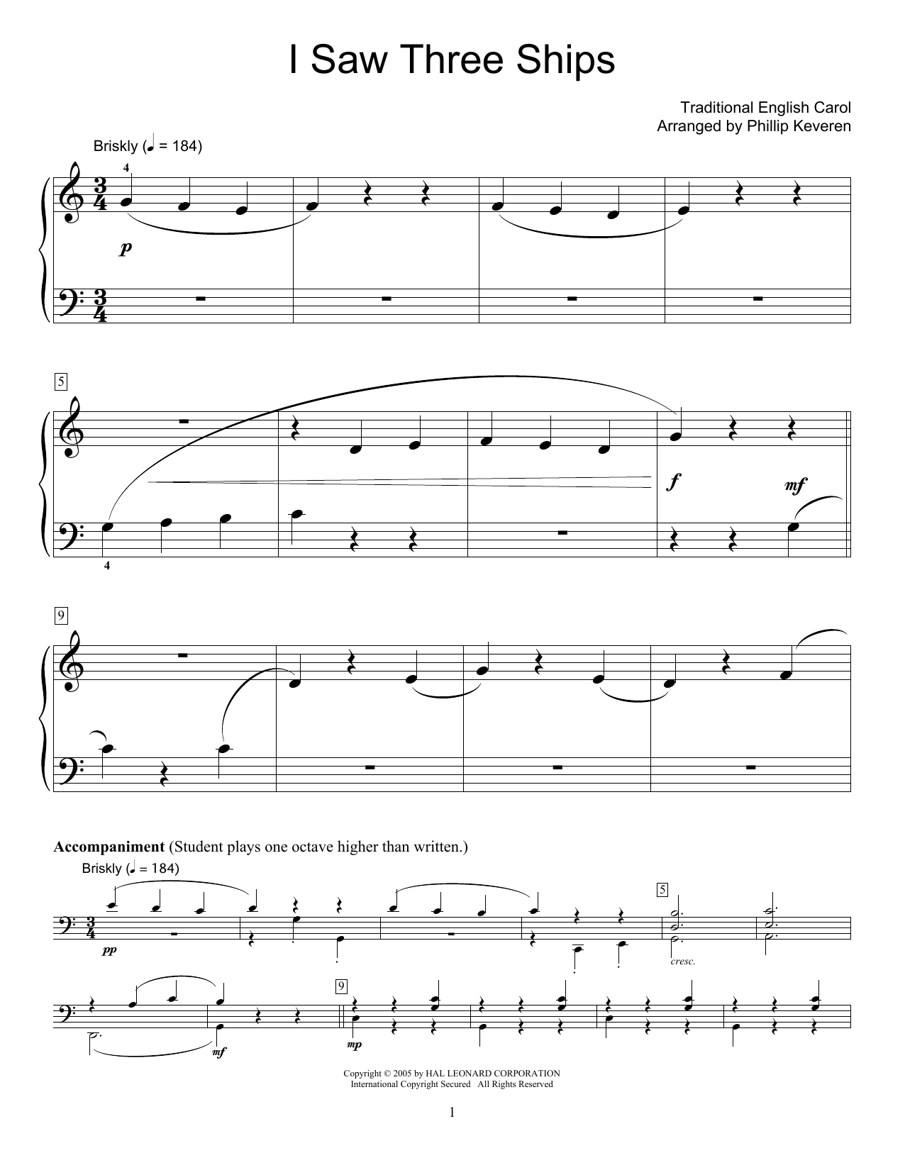Traditional English Carol I Saw Three Ships Sheet Music Notes & Chords for Educational Piano - Download or Print PDF