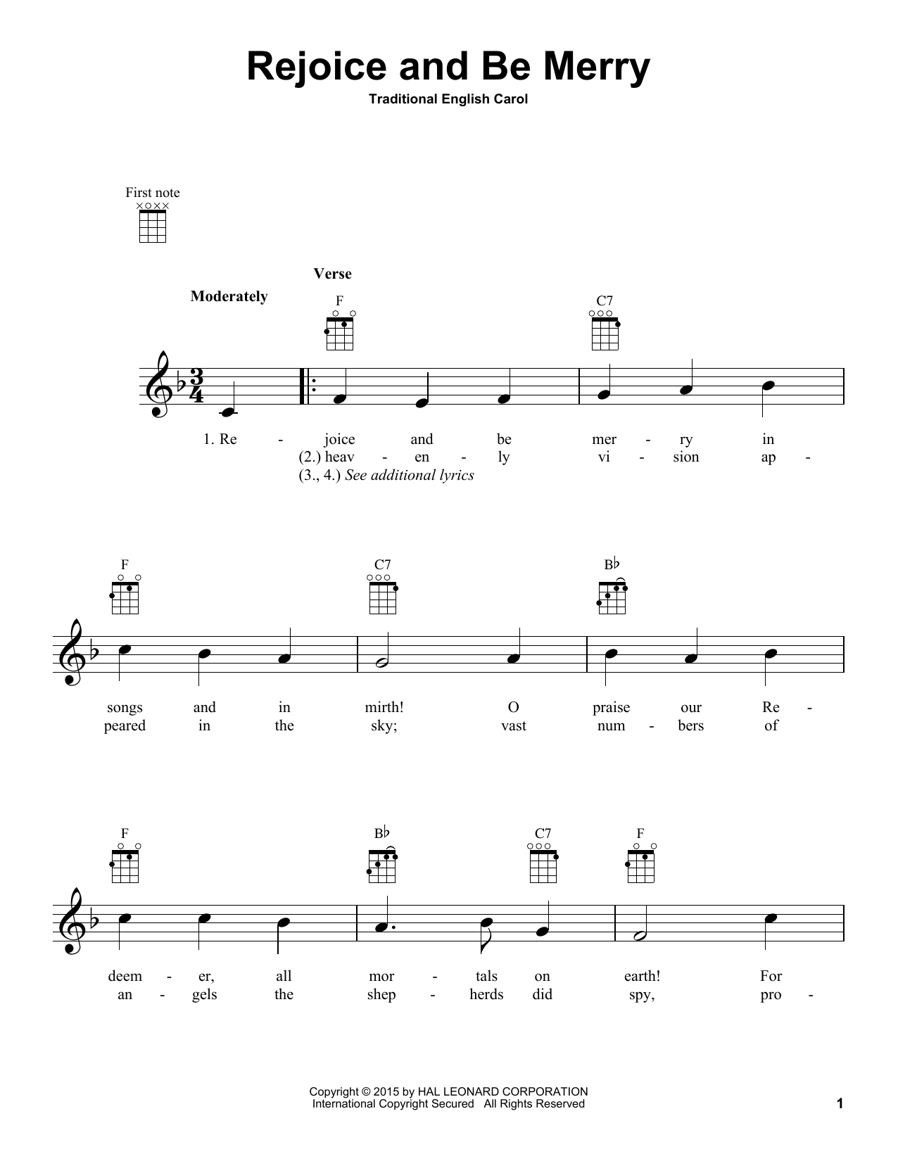 Traditional English Carol Rejoice And Be Merry Sheet Music Notes & Chords for Ukulele - Download or Print PDF