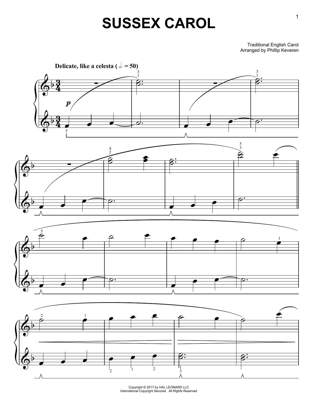 Traditional English Carol Sussex Carol [Classical version] (arr. Phillip Keveren) Sheet Music Notes & Chords for Easy Piano - Download or Print PDF
