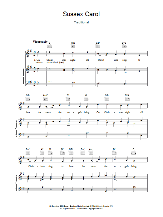Traditional English Carol Sussex Carol Sheet Music Notes & Chords for Super Easy Piano - Download or Print PDF