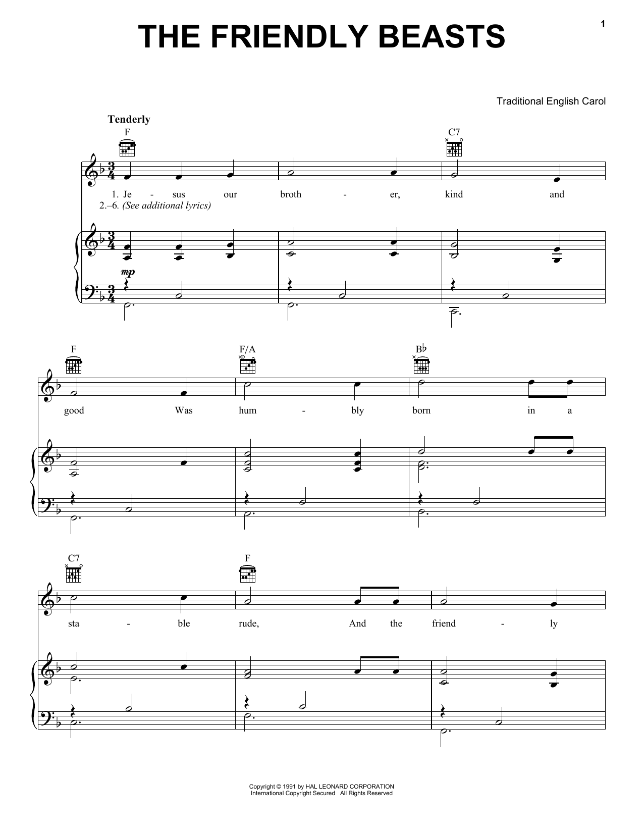 Traditional English Carol The Friendly Beasts Sheet Music Notes & Chords for Easy Guitar Tab - Download or Print PDF
