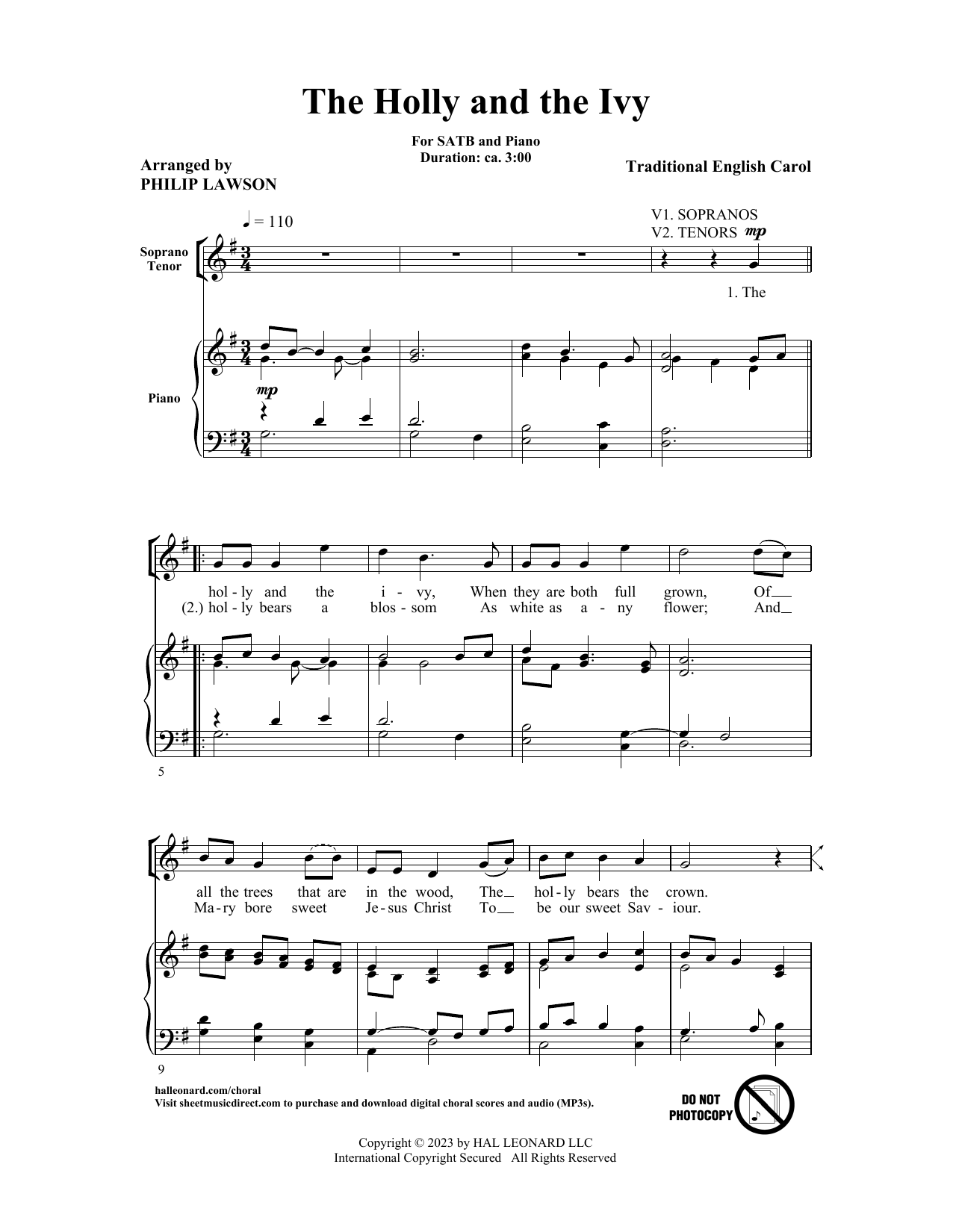 Traditional English Carol The Holly And The Ivy (arr. Philip Lawson) Sheet Music Notes & Chords for SATB Choir - Download or Print PDF