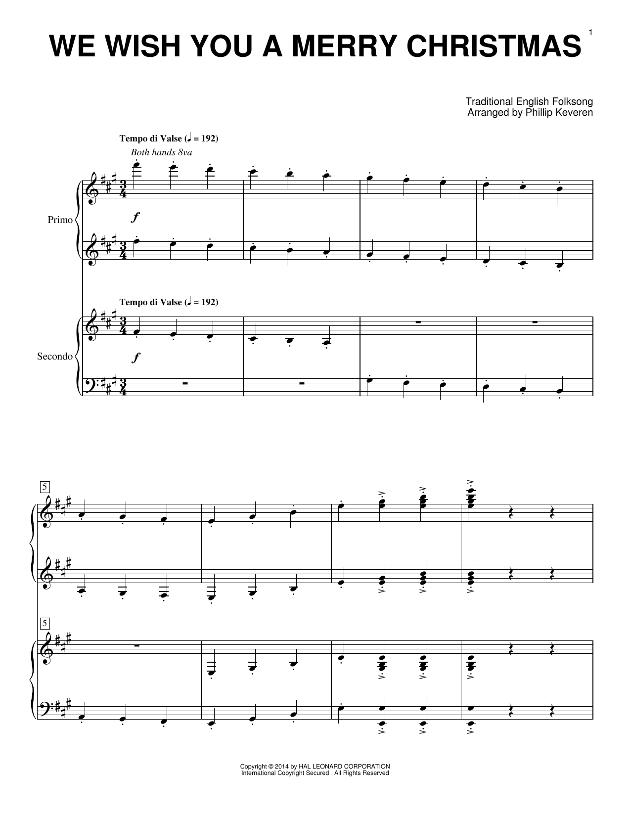 Phillip Keveren We Wish You A Merry Christmas Sheet Music Notes & Chords for Piano Duet - Download or Print PDF