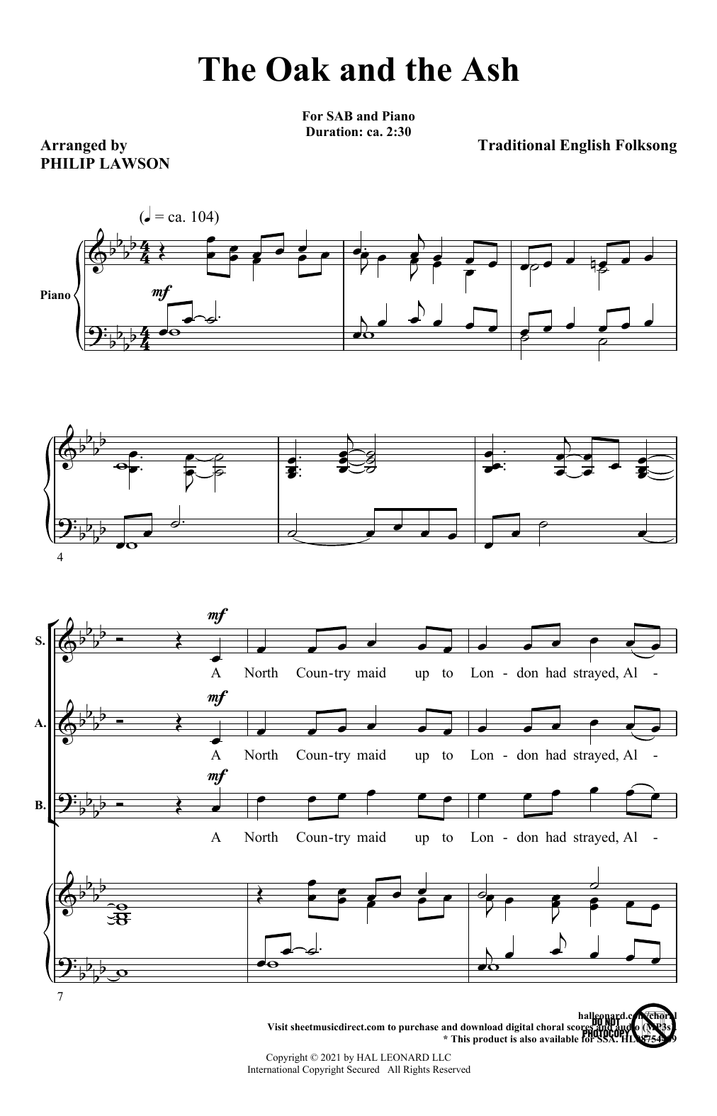 Traditional English Folksong The Oak And The Ash (arr. Philip Lawson) Sheet Music Notes & Chords for SAB Choir - Download or Print PDF