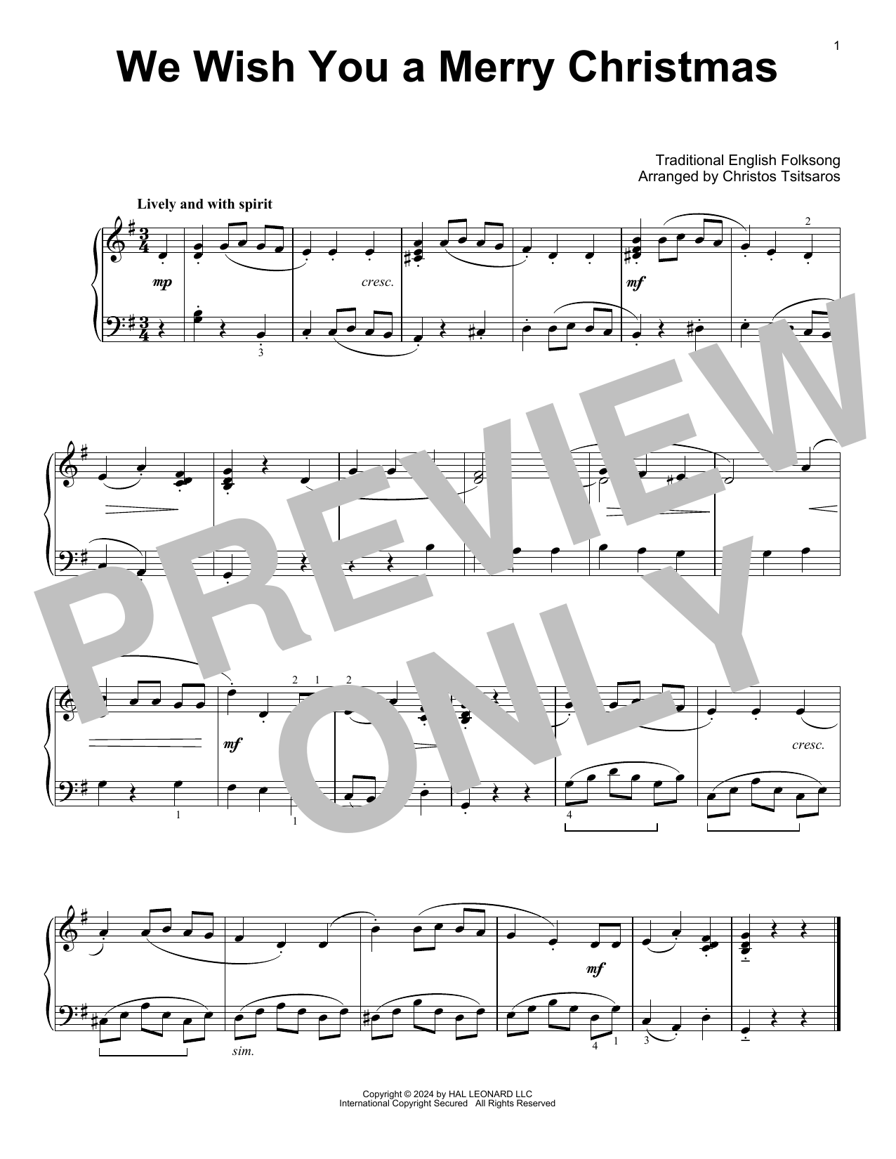 Traditional English Folksong We Wish You A Merry Christmas (arr. Christos Tsitsaros) Sheet Music Notes & Chords for Easy Piano Solo - Download or Print PDF