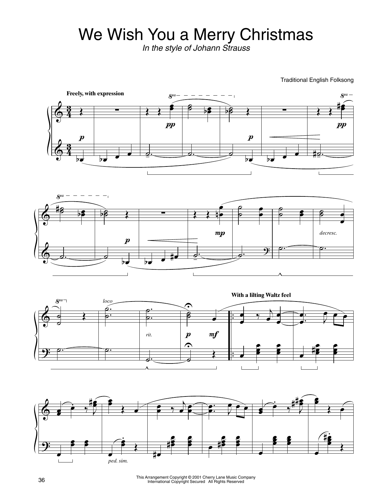 Traditional English Folksong We Wish You A Merry Christmas (in the style of Johann Strauss) (arr. Carol Klose) Sheet Music Notes & Chords for Piano Solo - Download or Print PDF