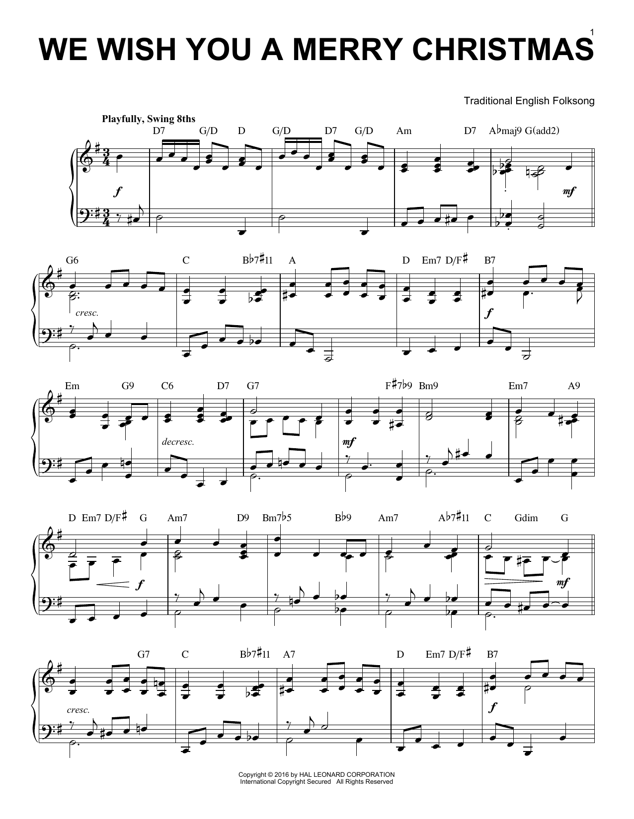 Traditional English Folksong We Wish You A Merry Christmas [Jazz version] (arr. Brent Edstrom) Sheet Music Notes & Chords for Piano - Download or Print PDF