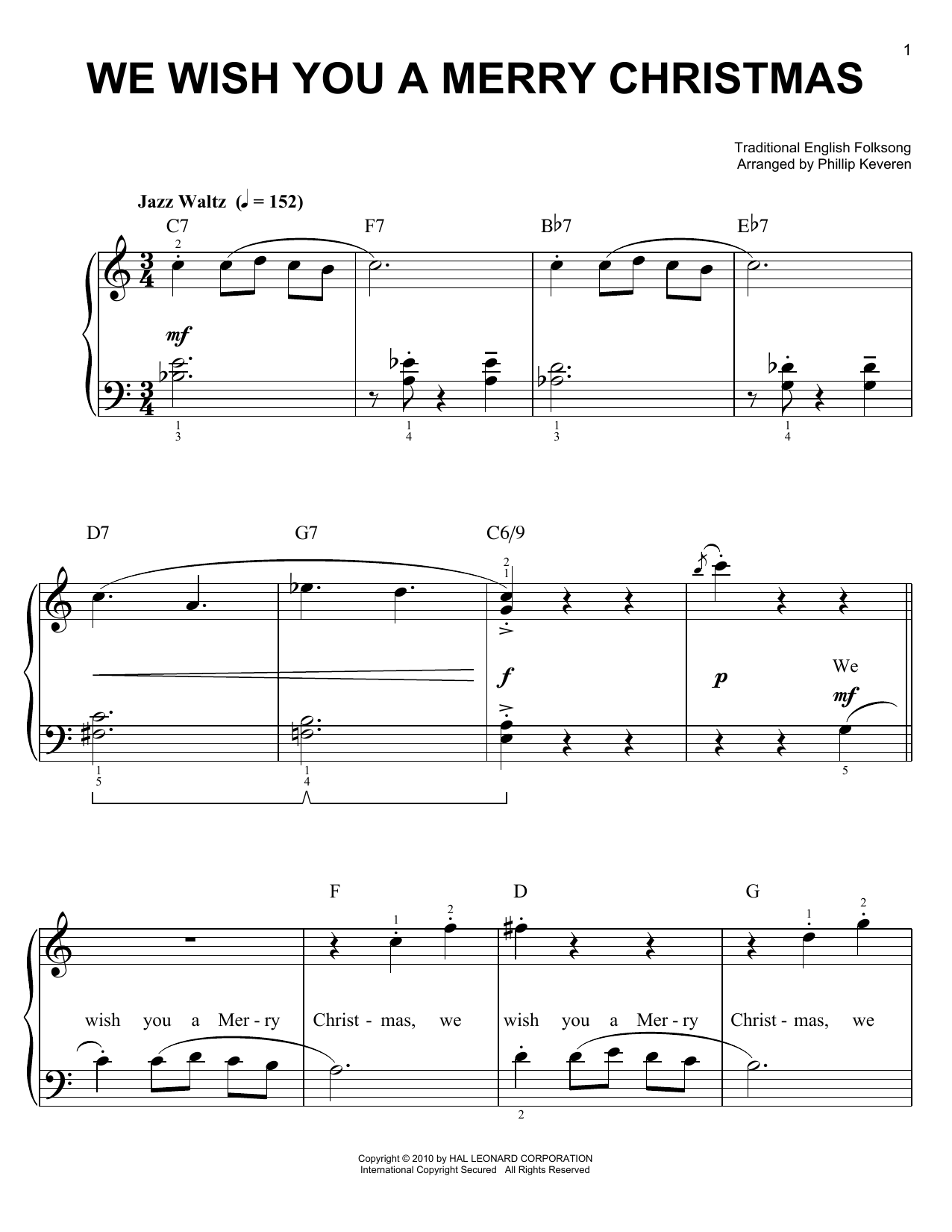 Traditional English Folksong We Wish You A Merry Christmas [Jazz version] (arr. Phillip Keveren) Sheet Music Notes & Chords for Piano Solo - Download or Print PDF