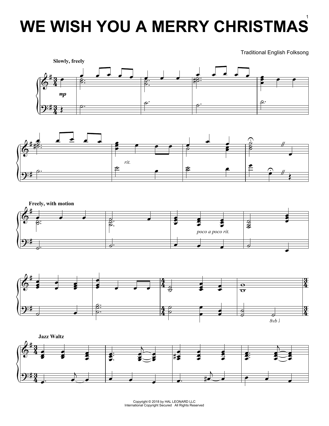 Traditional English Folksong We Wish You A Merry Christmas [Jazz version] Sheet Music Notes & Chords for Piano - Download or Print PDF