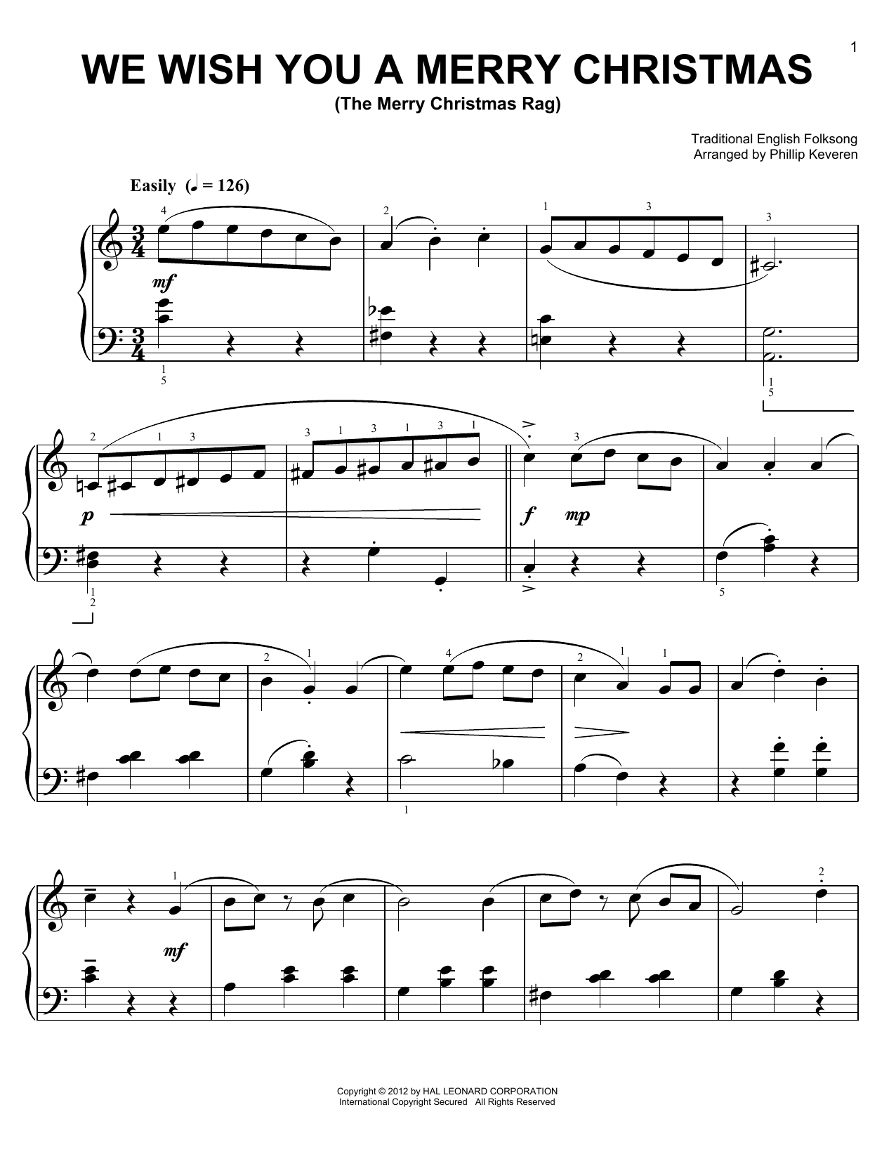 Traditional English Folksong We Wish You A Merry Christmas [Ragtime version] (arr. Phillip Keveren) Sheet Music Notes & Chords for Easy Piano - Download or Print PDF