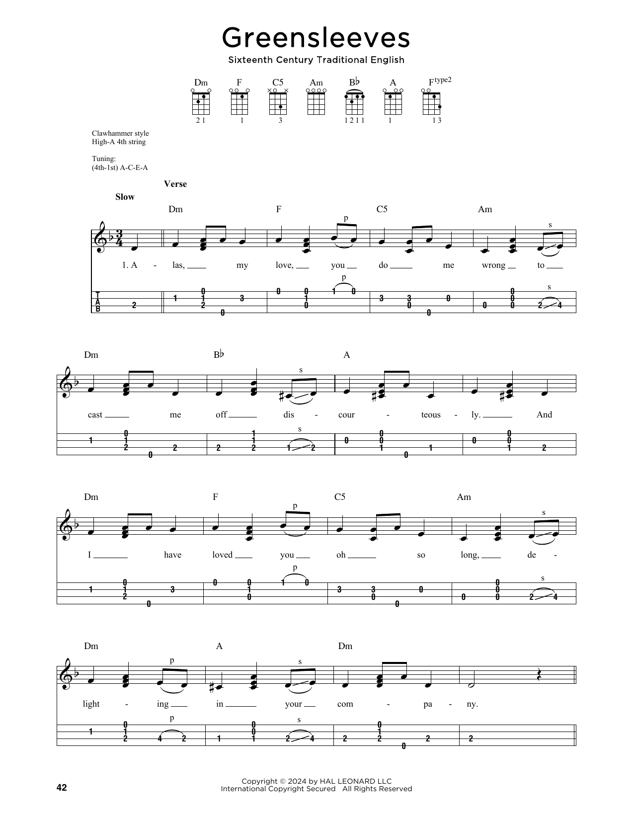 Traditional English Greensleeves (arr. Jim Schustedt) Sheet Music Notes & Chords for Ukulele - Download or Print PDF