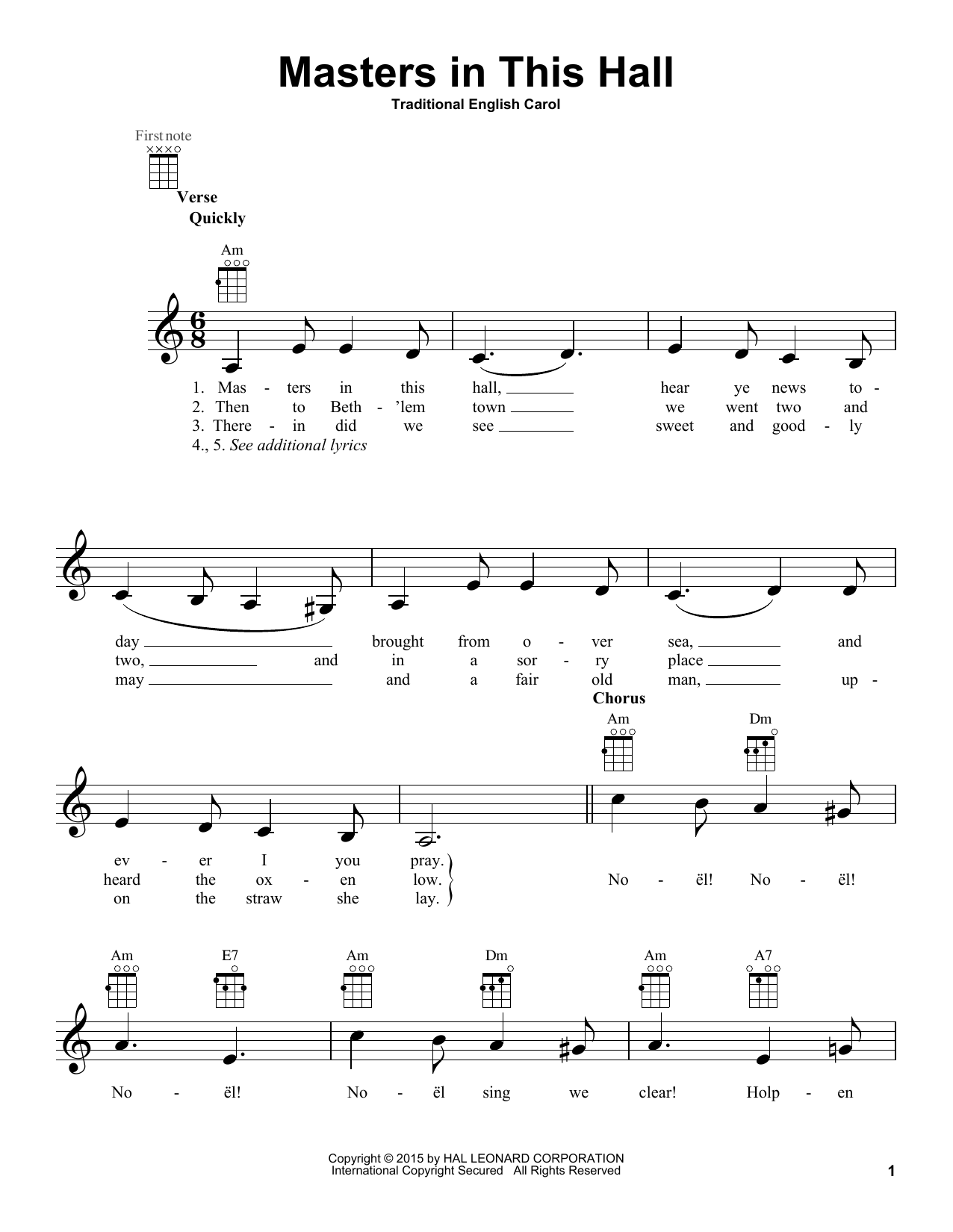 Traditional English Masters In This Hall Sheet Music Notes & Chords for Melody Line, Lyrics & Chords - Download or Print PDF