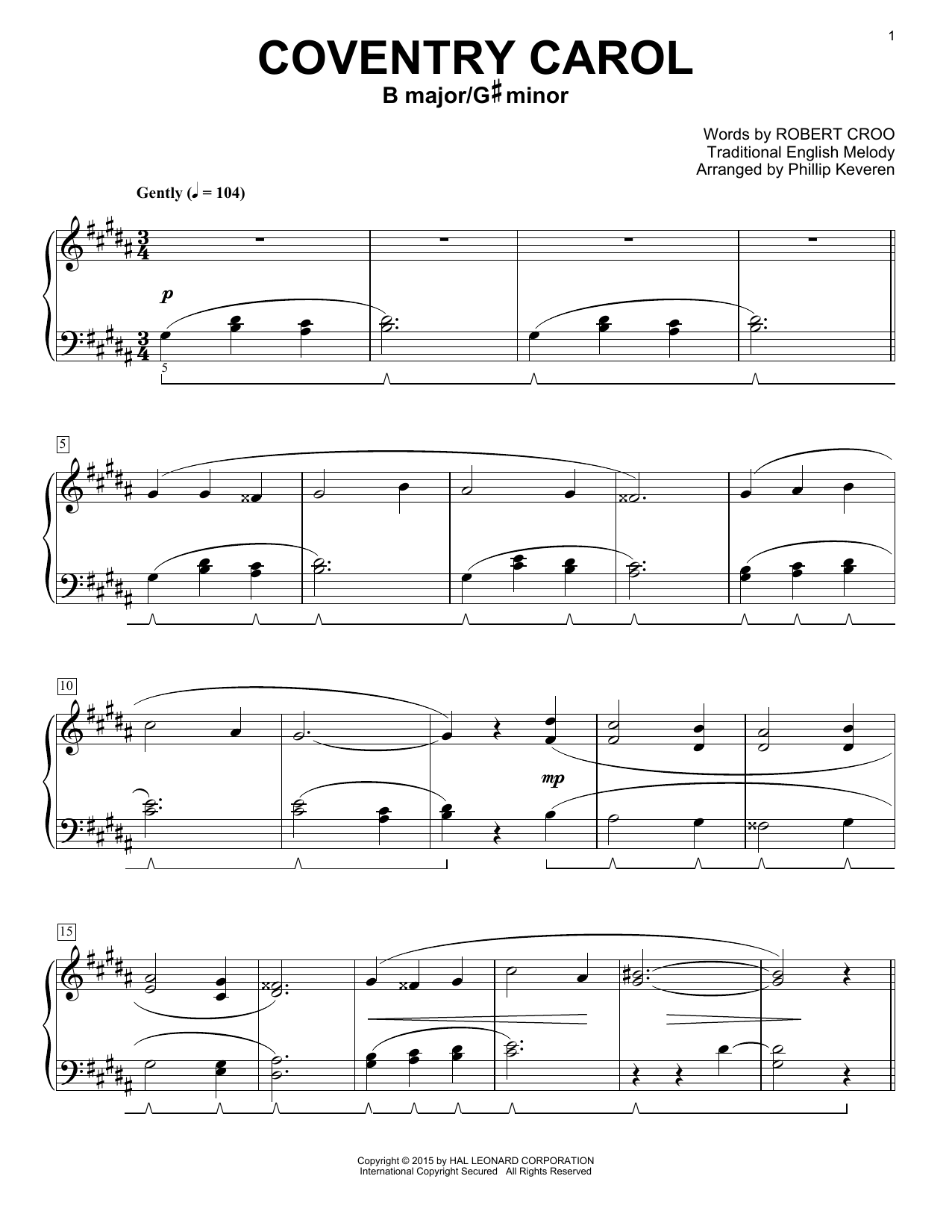 Phillip Keveren Coventry Carol Sheet Music Notes & Chords for Piano - Download or Print PDF