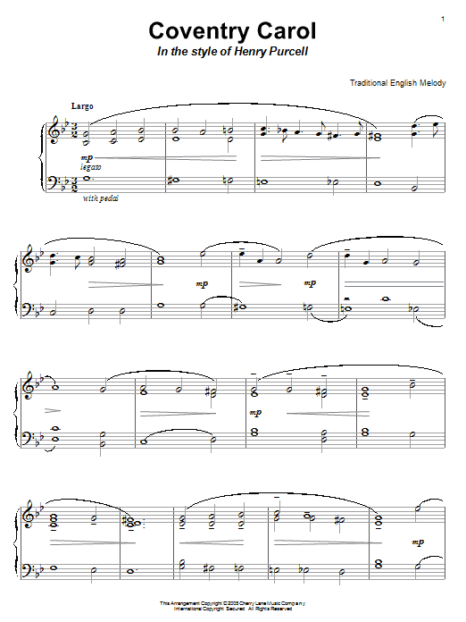 Traditional Coventry Carol Sheet Music Notes & Chords for Piano - Download or Print PDF