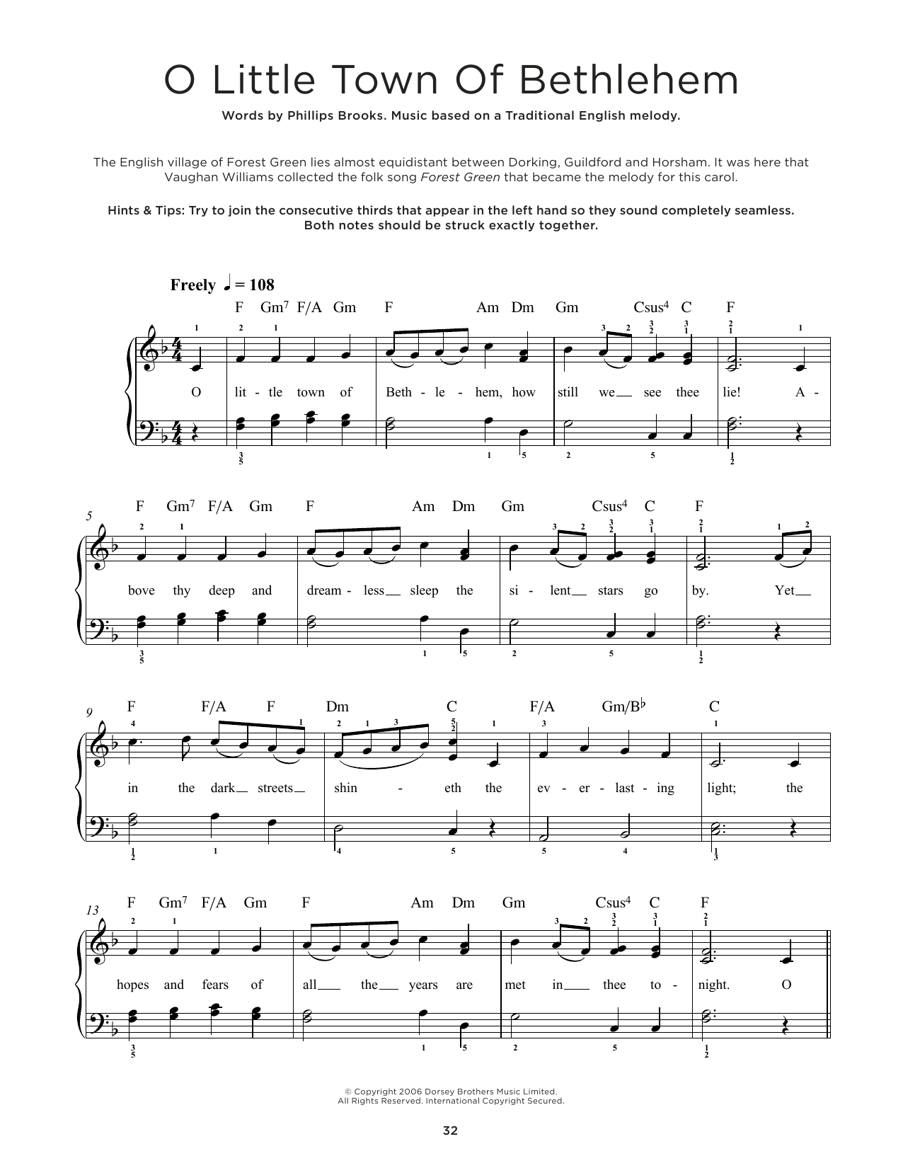 Traditional English Melody O Little Town Of Bethlehem Sheet Music Notes & Chords for Really Easy Piano - Download or Print PDF